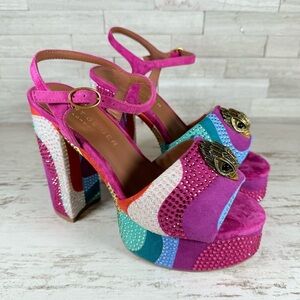Kurt Geiger London SZ 38 Kensington Glitz Wavy  Rhinestone Platform Sandals New